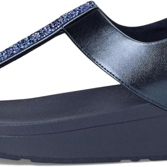 Women's Faux Leather Crystal T-Strap Wedge Sandals Rubber Sole Adjustable - Picture 3 of 7